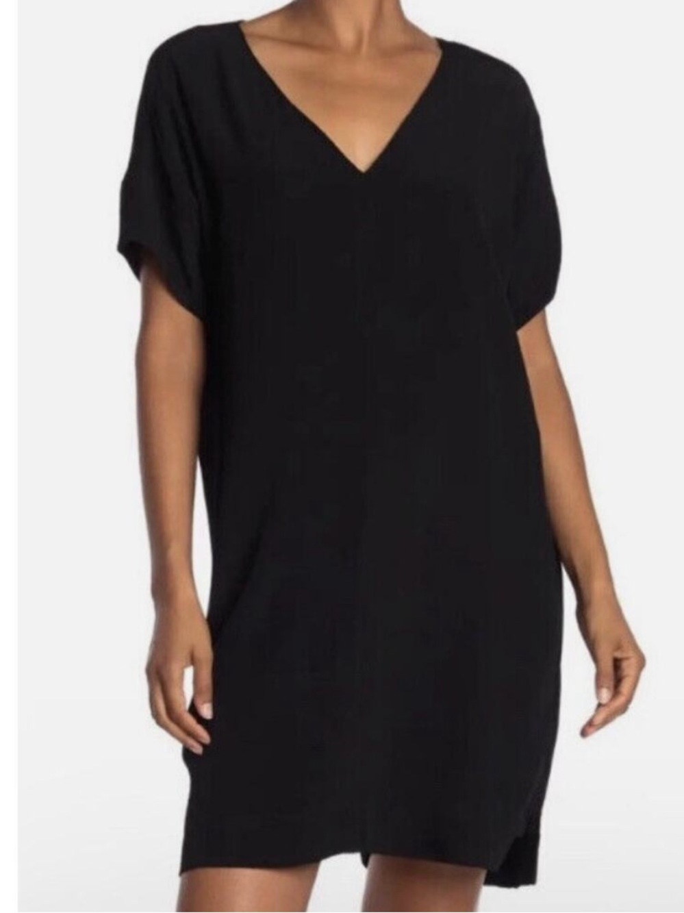 Madewell Novel Shift Dress Black V-Neck Short Sleeve Large